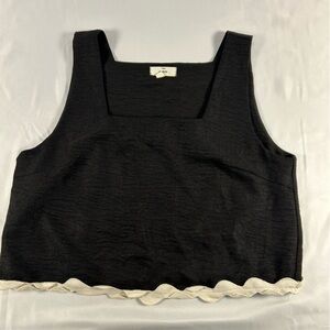 Entro Women’s Black Crop, Sleeveless, Cream Embroidery, Size Large